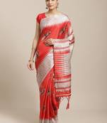 Red printed art silk saree with blouse