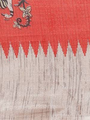 Red printed art silk saree with blouse 3