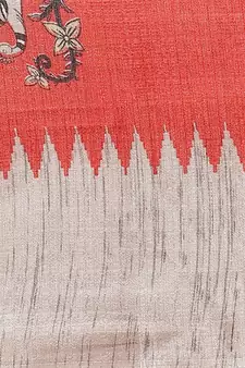 Red printed art silk saree with blouse