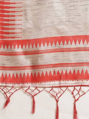 Red printed art silk saree with blouse 4