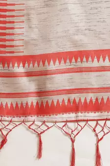 Red printed art silk saree with blouse