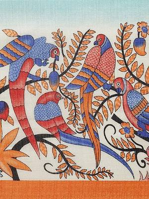 Blue printed art silk saree with blouse 3