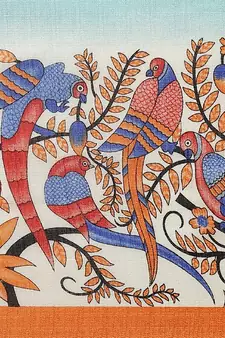 Blue printed art silk saree with blouse