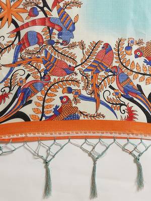 Blue printed art silk saree with blouse 4