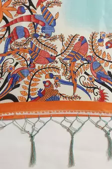 Blue printed art silk saree with blouse