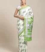 Green printed art silk saree with blouse