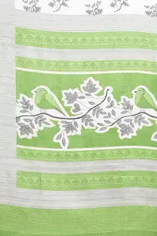 Green printed art silk saree with blouse