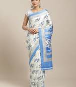 Blue printed art silk saree with blouse