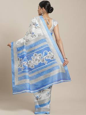 Blue printed art silk saree with blouse 2