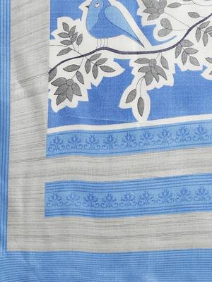 Blue printed art silk saree with blouse 4