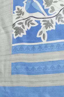 Blue printed art silk saree with blouse