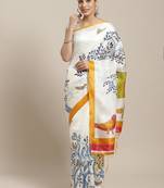 Yellow printed art silk saree with blouse