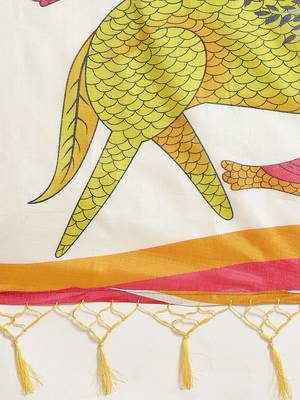 Yellow printed art silk saree with blouse 4