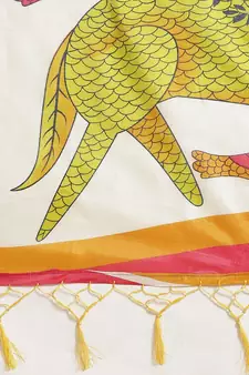 Yellow printed art silk saree with blouse