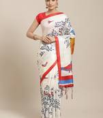 Red printed art silk saree with blouse
