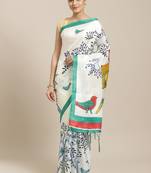 Green printed art silk saree with blouse