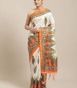 Orange printed art silk saree with blouse