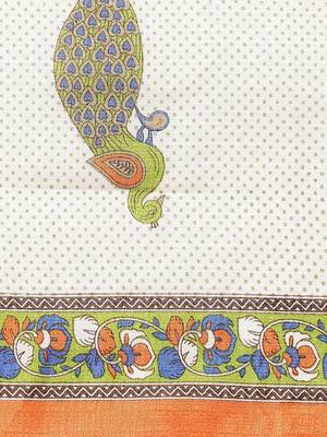 Orange printed art silk saree with blouse 3