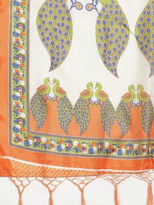 Orange printed art silk saree with blouse 4