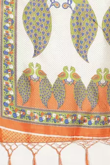 Orange printed art silk saree with blouse