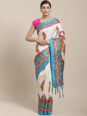 Pink printed art silk saree with blouse 1