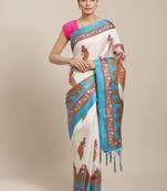 Pink printed art silk saree with blouse