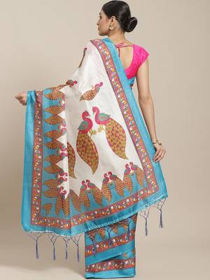 Pink printed art silk saree with blouse 2
