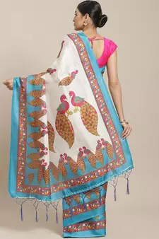Pink printed art silk saree with blouse