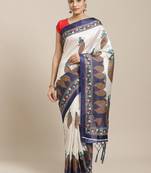 Blue printed art silk saree with blouse