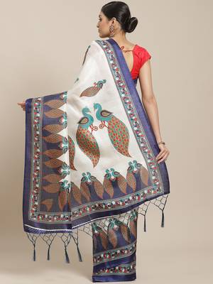 Blue printed art silk saree with blouse 2