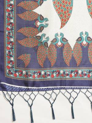 Blue printed art silk saree with blouse 4