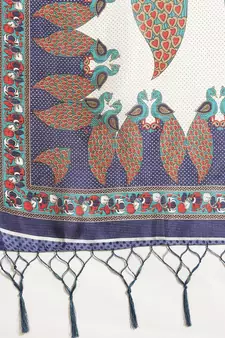Blue printed art silk saree with blouse