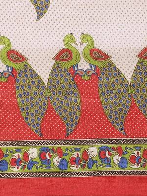 Green printed art silk saree with blouse 3