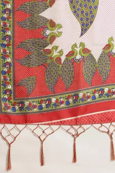 Green printed art silk saree with blouse