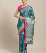 Multicolor printed art silk saree with blouse