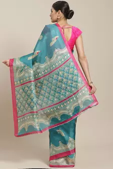 Multicolor printed art silk saree with blouse