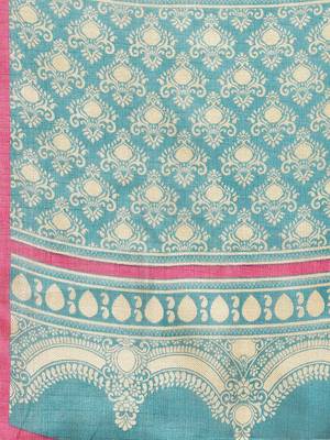 Multicolor printed art silk saree with blouse 4