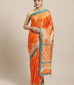 Orange printed art silk saree with blouse