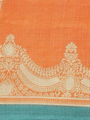 Orange printed art silk saree with blouse 3