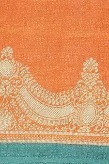 Orange printed art silk saree with blouse