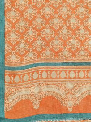 Orange printed art silk saree with blouse 4