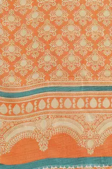 Orange printed art silk saree with blouse