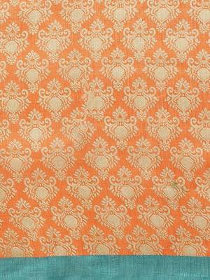 Orange printed art silk saree with blouse 5