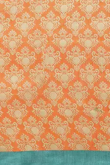Orange printed art silk saree with blouse