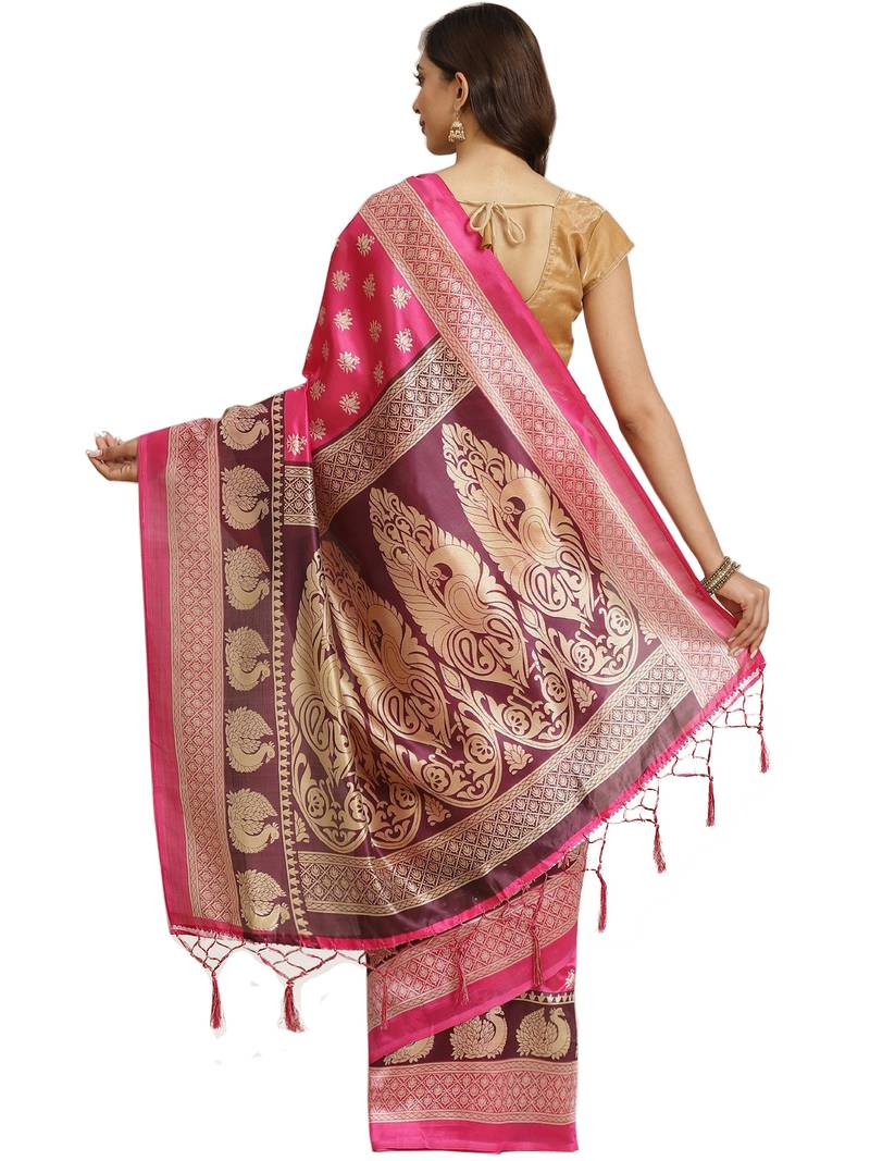 Multicolor printed art silk saree with blouse - 7rainbow
