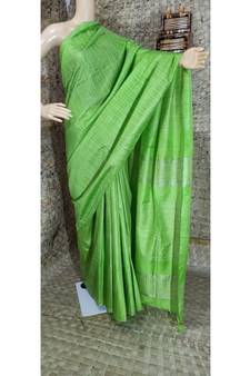 green Kataan staple soft silk handloom saree  