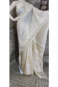 white  Kataan staple soft silk handloom saree  