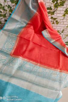 multicolor Handcrafted Banarsi Silk Linen Saree with contrast border
