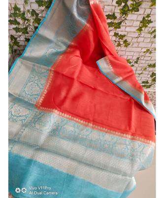multicolor Handcrafted Banarsi Silk Linen Saree with contrast border 1