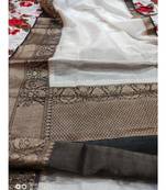 grey Handcrafted Banarsi Silk Linen Saree with contrast border